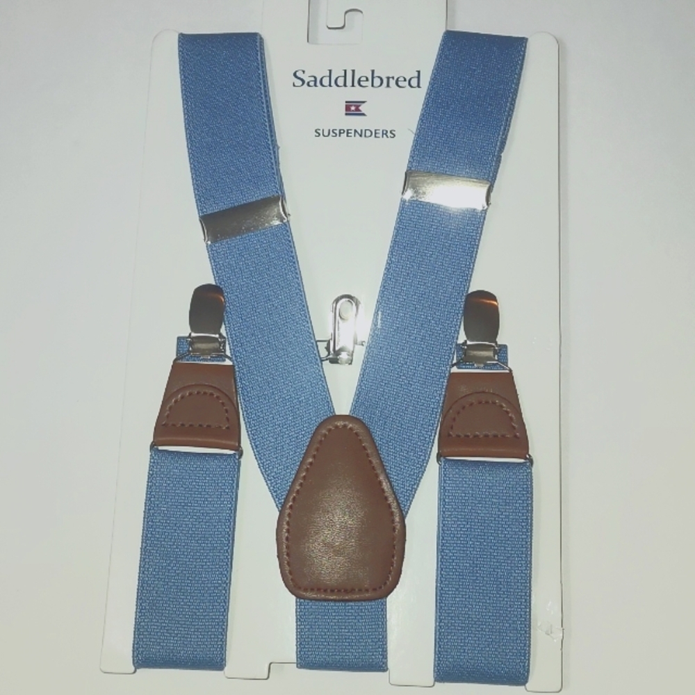 NWT Saddlebred Blue /Brown / Silver    Y Clip  Men's Suspenders